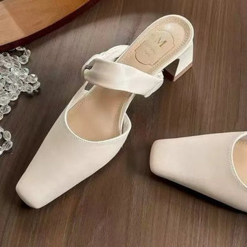Xajzpa Summers New Style Evening Breeze Baotou Half Slippers French Low Heel Women's Shoes Summer New Thick Heel Slippers Zapatos Mujer